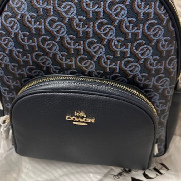 Coach Gold/Navy Court Backpack With Coach Monogram Print - Picture 2 of 14